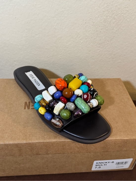Steve Madden Shoes - Steve Madden Black Slide Sandal with Multicolor Beaded Strap (knicky b)